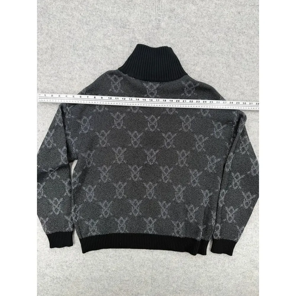 NWT Daily Paper Tems Black Knit Monogram Quarter-Zip Sweater Size MEDIUM